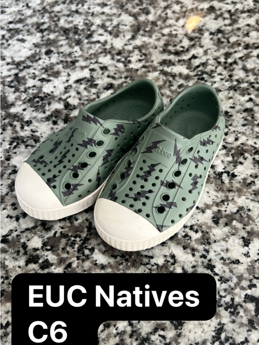 Native Kids Slip-On Sneakers in Sage Green with Black Lightning